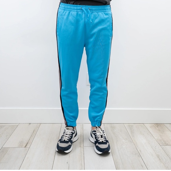 Men’s GUCCI Side-stripe Tapered-leg Jersey Track Pants In Blue - Picture 4 of 11